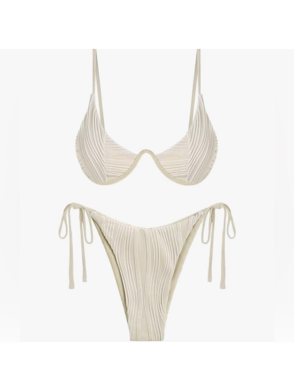 Zaful Size Small Ivory Textured Cream Tie-Side Bikini Set w/ Underwire